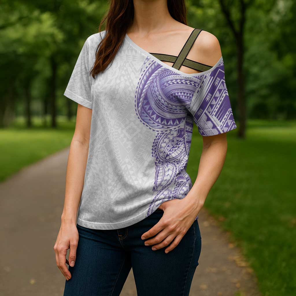 Traditional Polynesian Art Tattoos Cross Shoulder Shirt Purple Color LT03 - Polynesian Pride