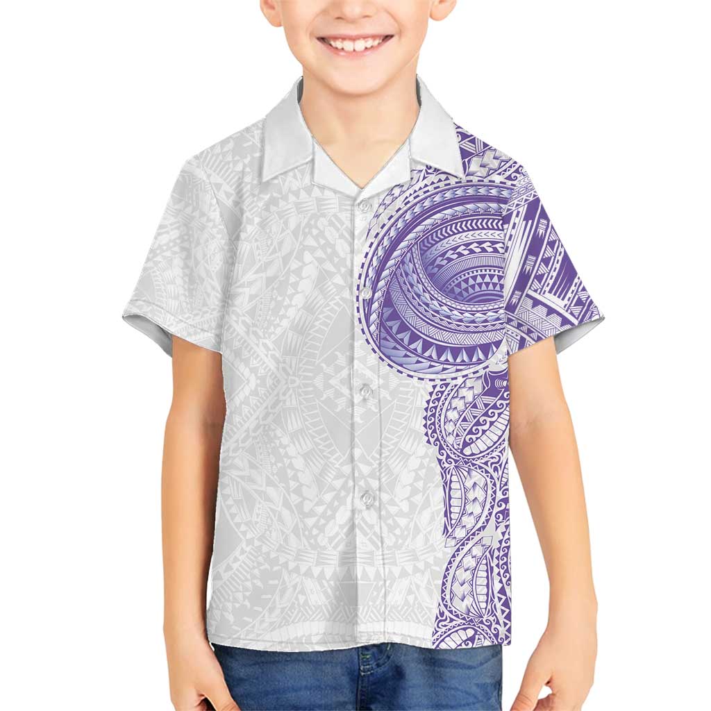 Traditional Polynesian Art Tattoos Family Matching Long Sleeve Bodycon Dress and Hawaiian Shirt Purple Color - Polynesian Pride
