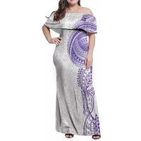 Traditional Polynesian Art Tattoos Family Matching Off Shoulder Maxi Dress and Hawaiian Shirt Purple Color - Polynesian Pride