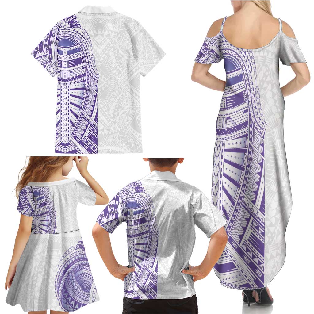 Traditional Polynesian Art Tattoos Family Matching Summer Maxi Dress and Hawaiian Shirt Purple Color - Polynesian Pride