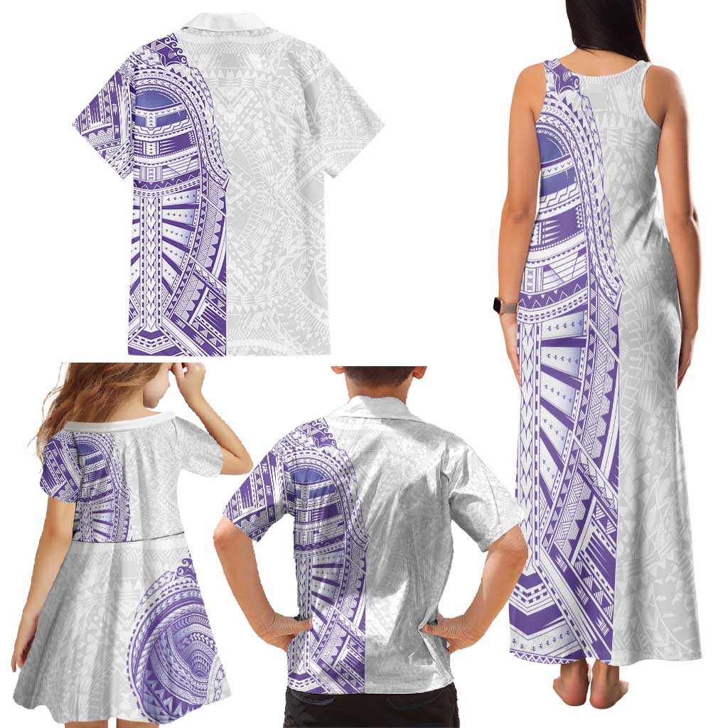 Traditional Polynesian Art Tattoos Family Matching Tank Maxi Dress and Hawaiian Shirt Purple Color - Polynesian Pride