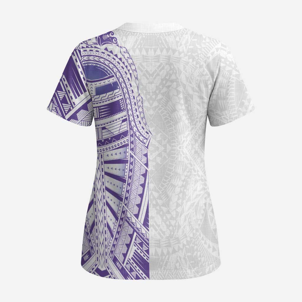 Traditional Polynesian Art Tattoos Scrub Top Purple Color LT03 - Polynesian Pride