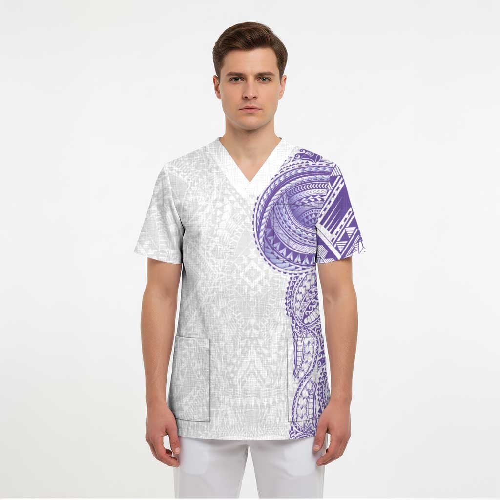 Traditional Polynesian Art Tattoos Scrub Top Purple Color LT03 - Polynesian Pride