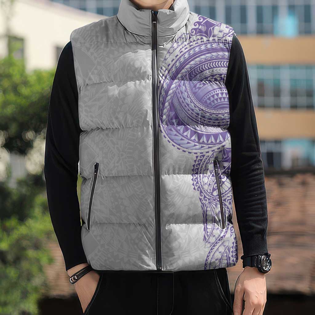 Traditional Polynesian Art Tattoos Sleeveless Puffer Jacket Purple Color LT03 - Polynesian Pride
