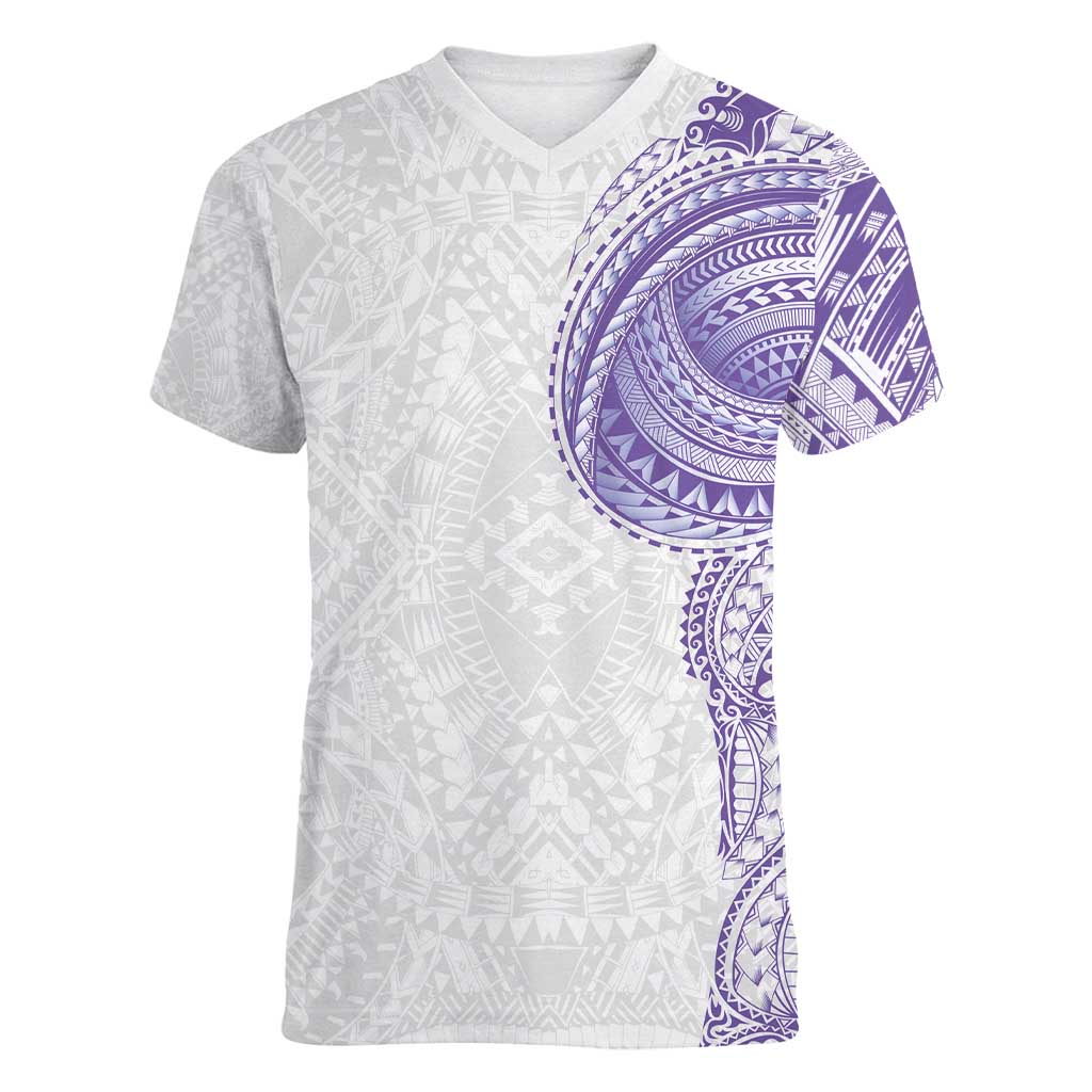 Traditional Polynesian Art Tattoos Women V-Neck T-Shirt Purple Color - Polynesian Pride
