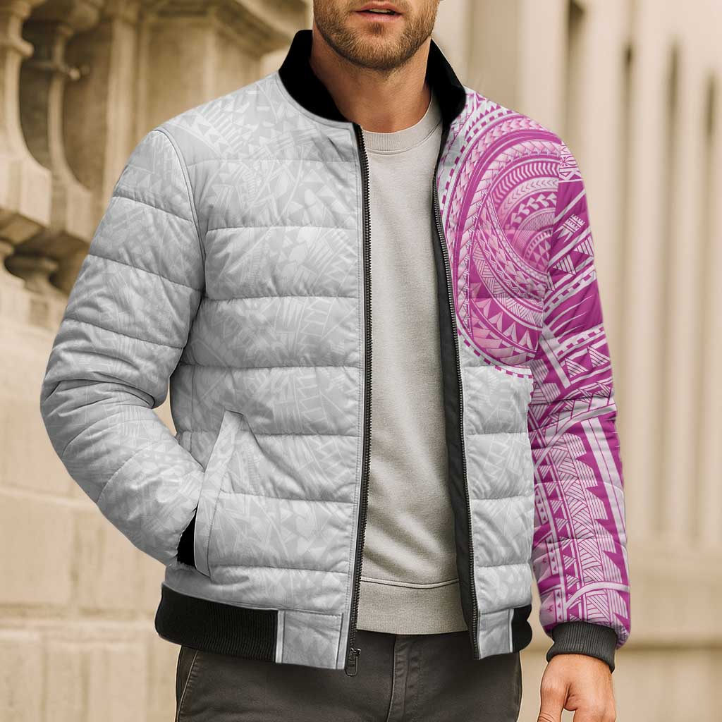 Traditional Polynesian Art Tattoos Bomber Puffer Jacket Pink Color LT03 - Polynesian Pride