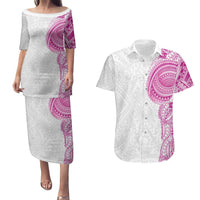 Traditional Polynesian Art Tattoos Couples Matching Puletasi and Hawaiian Shirt Pink Color LT03 Pink - Polynesian Pride