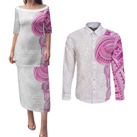 Traditional Polynesian Art Tattoos Couples Matching Puletasi and Long Sleeve Button Shirt Pink Color LT03 Pink - Polynesian Pride