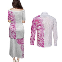 Traditional Polynesian Art Tattoos Couples Matching Puletasi and Long Sleeve Button Shirt Pink Color LT03 - Polynesian Pride