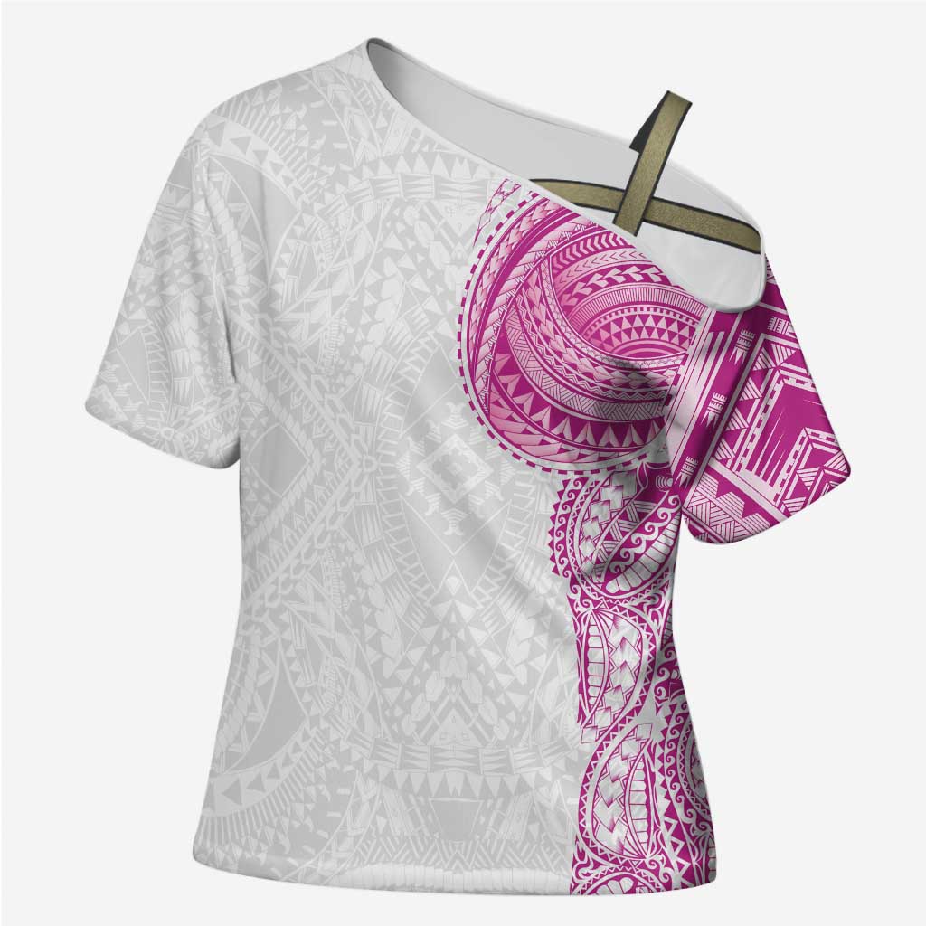 Traditional Polynesian Art Tattoos Cross Shoulder Shirt Pink Color LT03 Female Pink - Polynesian Pride