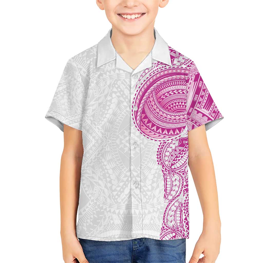 Traditional Polynesian Art Tattoos Family Matching Short Sleeve Bodycon Dress and Hawaiian Shirt Pink Color - Polynesian Pride