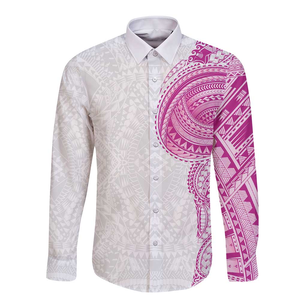 Traditional Polynesian Art Tattoos Long Sleeve Button Shirt Pink Color LT03 Unisex Pink - Polynesian Pride