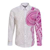 Traditional Polynesian Art Tattoos Long Sleeve Button Shirt Pink Color LT03 Unisex Pink - Polynesian Pride