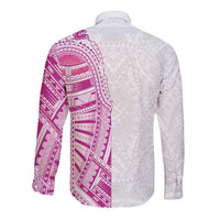 Traditional Polynesian Art Tattoos Long Sleeve Button Shirt Pink Color LT03 - Polynesian Pride