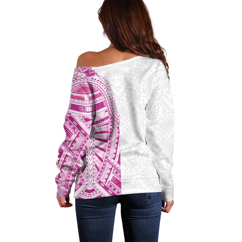 Traditional Polynesian Art Tattoos Off Shoulder Sweater Pink Color - Polynesian Pride