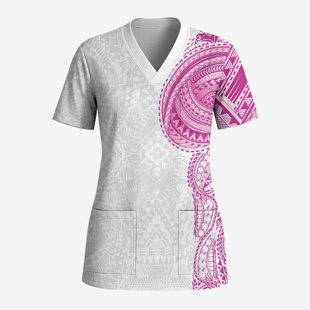 Traditional Polynesian Art Tattoos Scrub Top Pink Color LT03 Adult Pink - Polynesian Pride