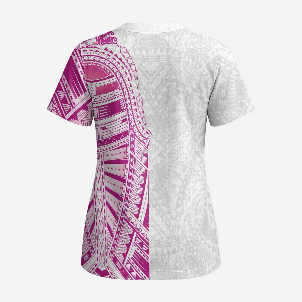 Traditional Polynesian Art Tattoos Scrub Top Pink Color LT03 - Polynesian Pride