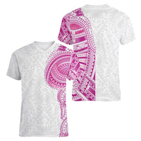 Traditional Polynesian Art Tattoos Women V-Neck T-Shirt Pink Color - Polynesian Pride