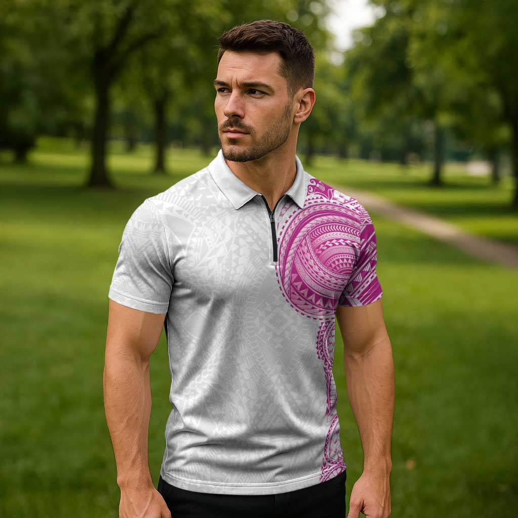 Traditional Polynesian Art Tattoos Zipper Polo Shirt Pink Color LT03 - Polynesian Pride