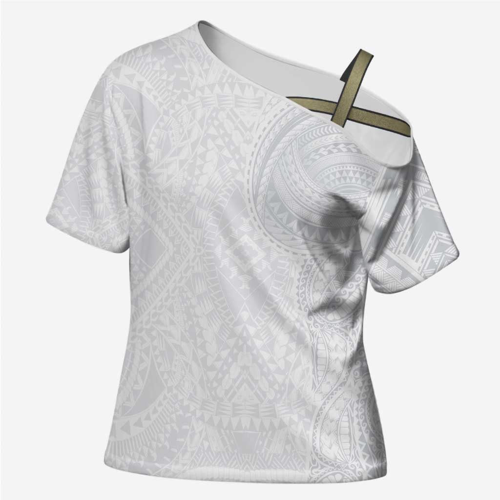 Lotu Tamaiti Cross Shoulder Shirt Traditional Samoan Art Tattoos LT03 Female White - Polynesian Pride