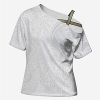 Lotu Tamaiti Cross Shoulder Shirt Traditional Samoan Art Tattoos LT03 Female White - Polynesian Pride
