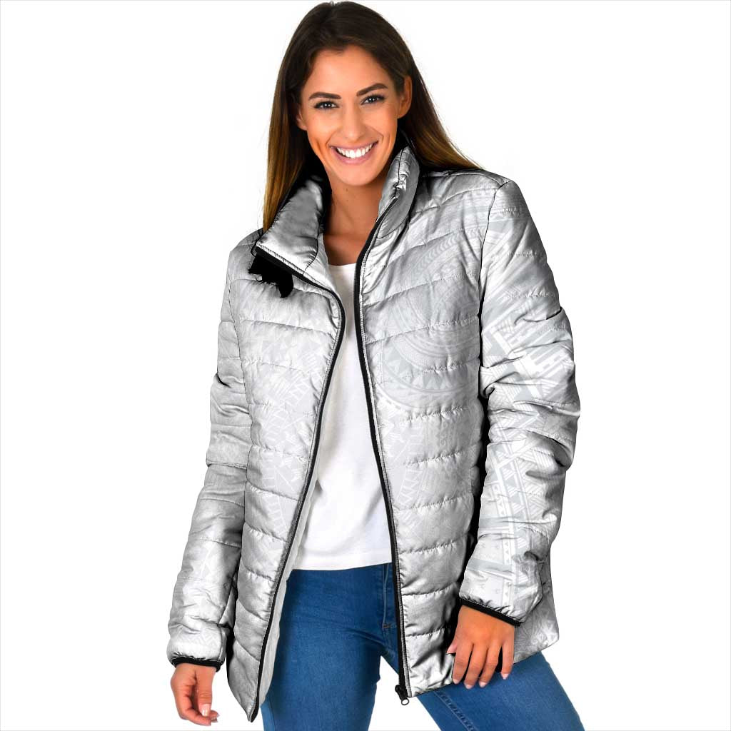 Lotu Tamaiti Padded Jacket Traditional Samoan Art Tattoos LT03 Women White - Polynesian Pride
