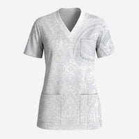 Lotu Tamaiti Scrub Top Traditional Samoan Art Tattoos LT03 Adult White - Polynesian Pride