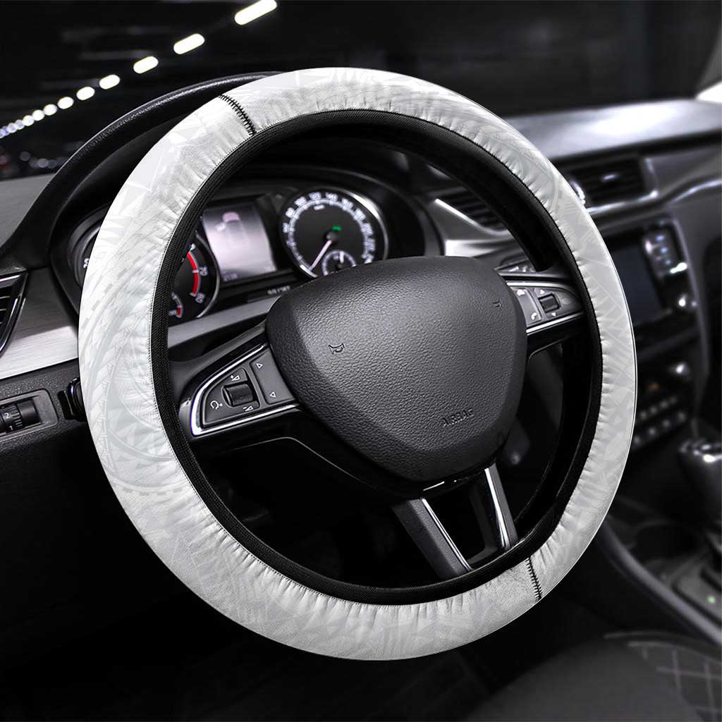 Lotu Tamaiti Steering Wheel Cover Traditional Samoan Art Tattoos LT03 Universal Fit White - Polynesian Pride