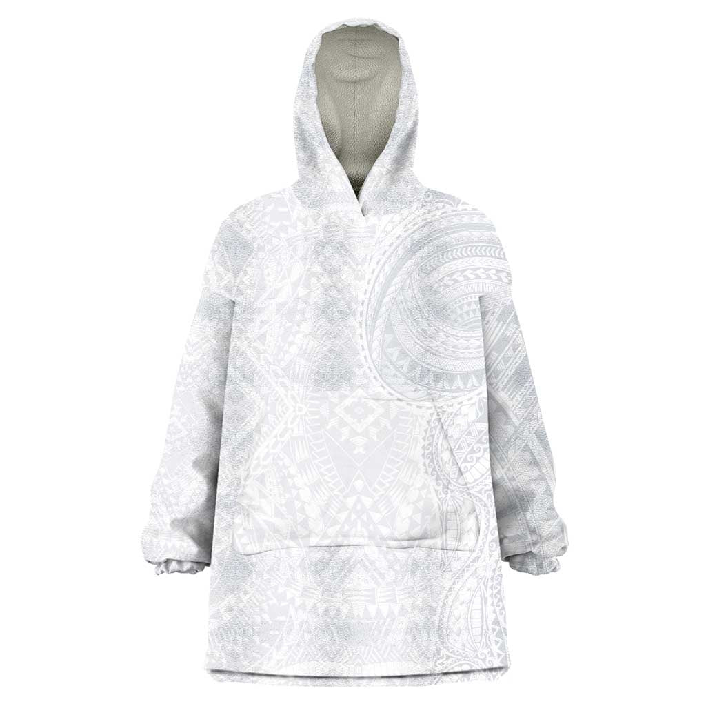 Lotu Tamaiti Wearable Blanket Hoodie Traditional Samoan Art Tattoos LT03 One Size White - Polynesian Pride