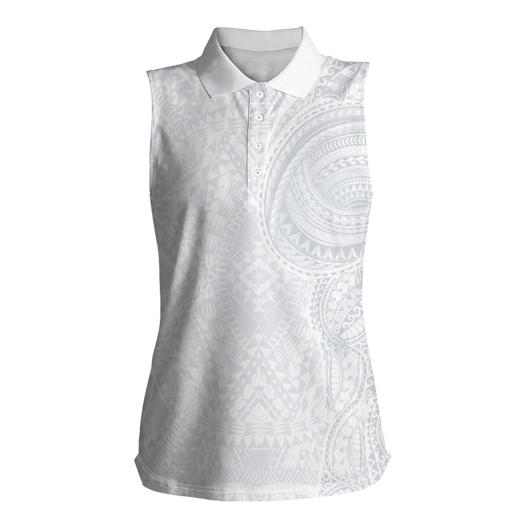 Lotu Tamaiti Women Sleeveless Polo Shirt Traditional Samoan Art Tattoos LT03 Female White - Polynesian Pride