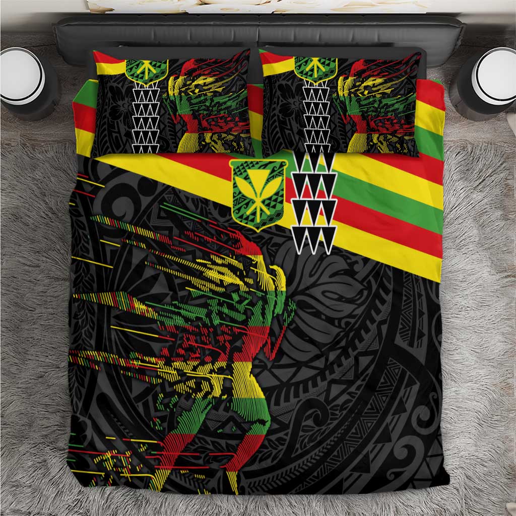 Kanaka Maoli Running Bedding Set Kakau Pattern with Kanaka Maoli Flag Color