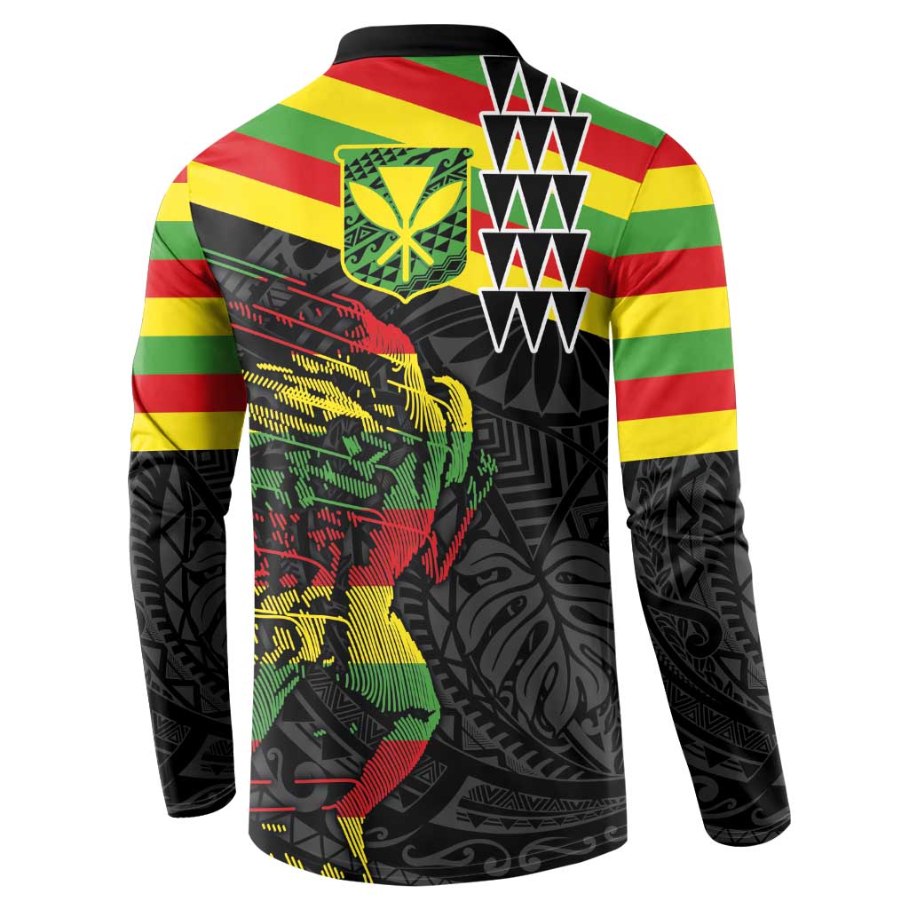 Kanaka Maoli Running Button Sweatshirt Kakau Pattern with Kanaka Maoli Flag Color