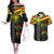 Kanaka Maoli Running Couples Matching Off The Shoulder Long Sleeve Dress and Hawaiian Shirt Kakau Pattern with Kanaka Maoli Flag Color