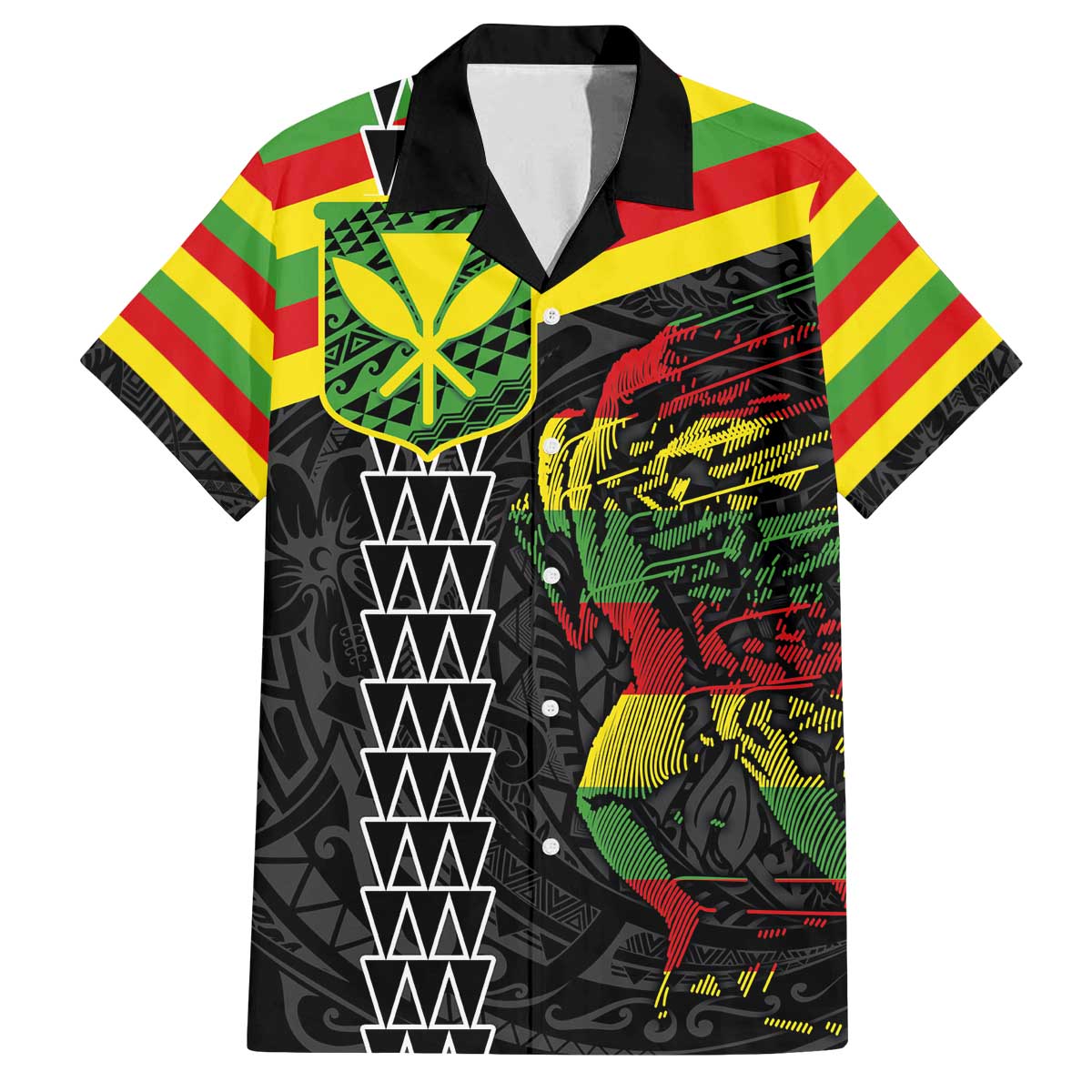 Kanaka Maoli Running Family Matching Off The Shoulder Long Sleeve Dress and Hawaiian Shirt Kakau Pattern with Kanaka Maoli Flag Color