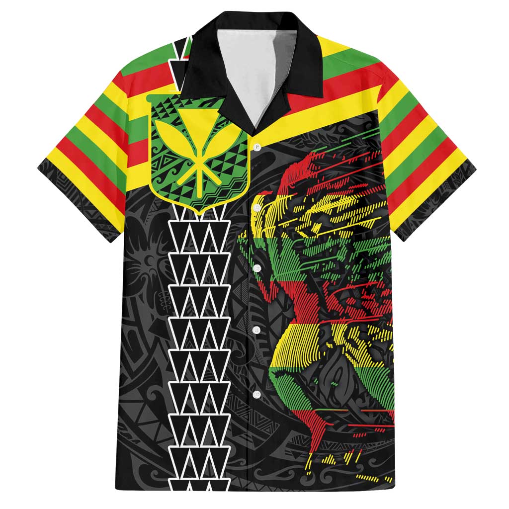 Kanaka Maoli Running Family Matching Off Shoulder Maxi Dress and Hawaiian Shirt Kakau Pattern with Kanaka Maoli Flag Color