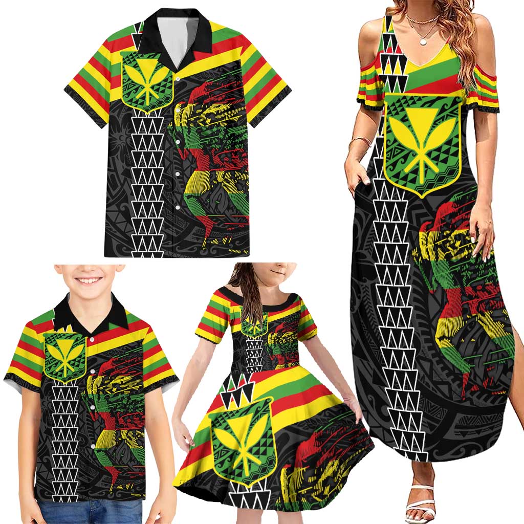 Kanaka Maoli Running Family Matching Summer Maxi Dress and Hawaiian Shirt Kakau Pattern with Kanaka Maoli Flag Color