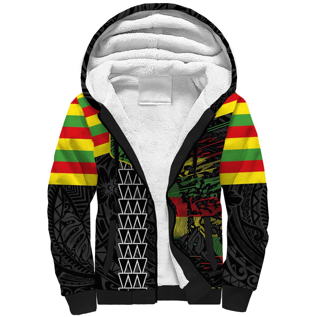 Kanaka Maoli Running Sherpa Hoodie Kakau Pattern with Kanaka Maoli Flag Color