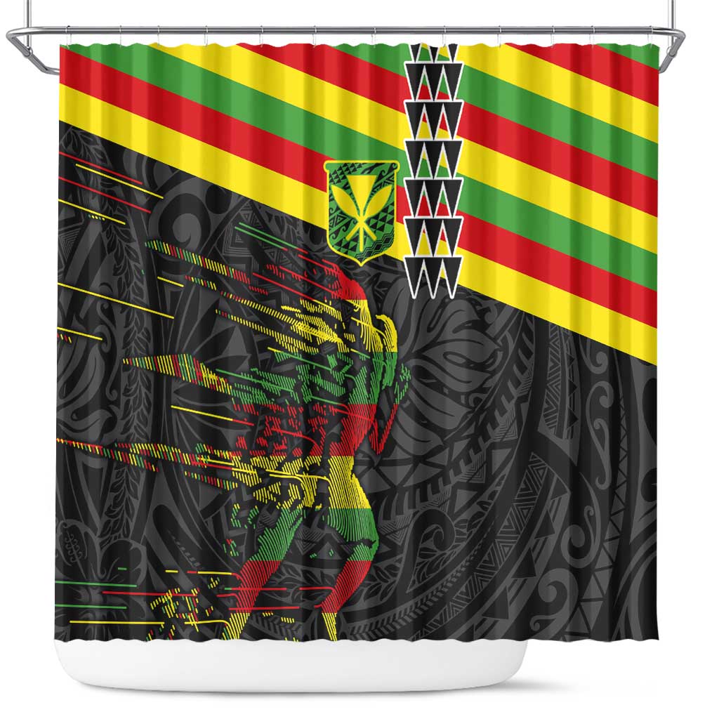 Kanaka Maoli Running Shower Curtain Kakau Pattern with Kanaka Maoli Flag Color