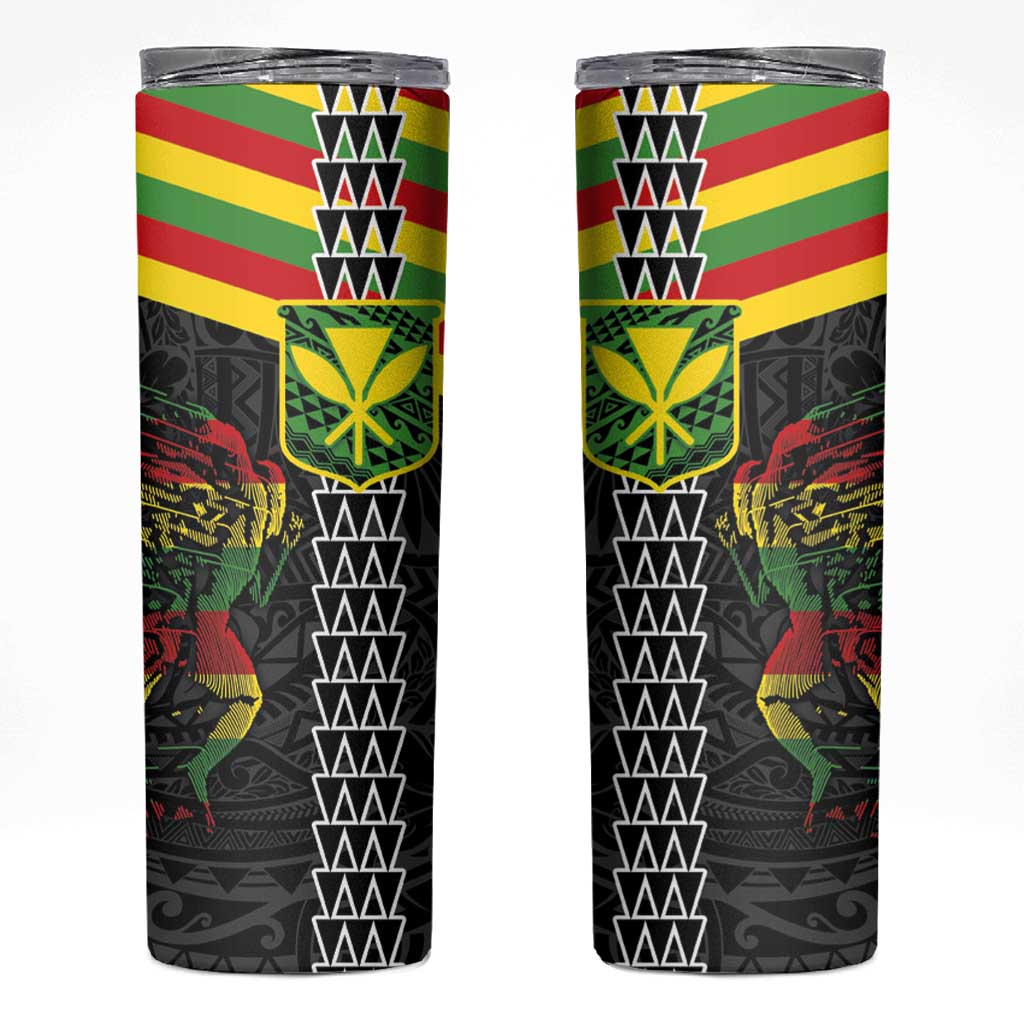 Kanaka Maoli Running Skinny Tumbler Kakau Pattern with Kanaka Maoli Flag Color