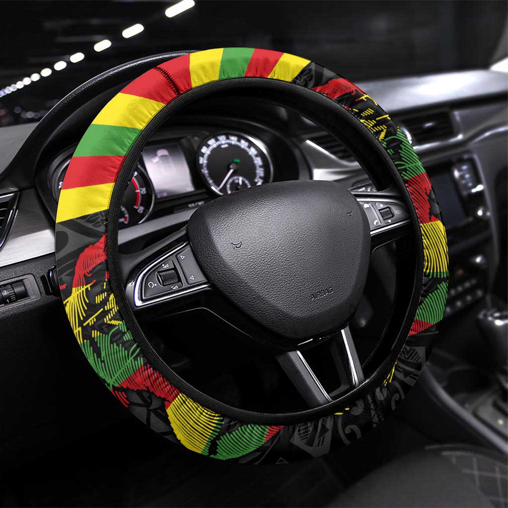 Kanaka Maoli Running Steering Wheel Cover Kakau Pattern with Kanaka Maoli Flag Color