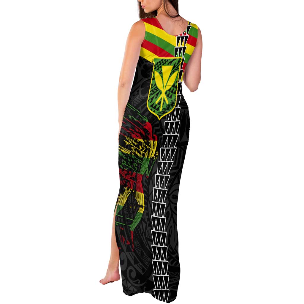 Kanaka Maoli Running Tank Maxi Dress Kakau Pattern with Kanaka Maoli Flag Color