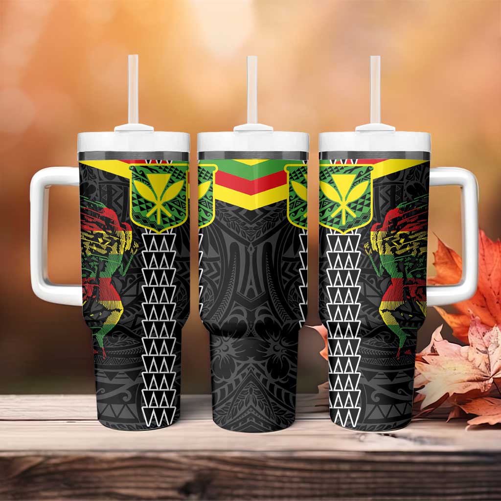 Kanaka Maoli Running Tumbler With Handle Kakau Pattern with Kanaka Maoli Flag Color