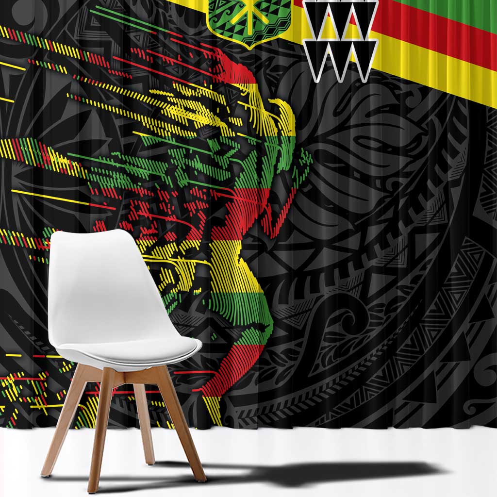Kanaka Maoli Running Window Curtain Kakau Pattern with Kanaka Maoli Flag Color