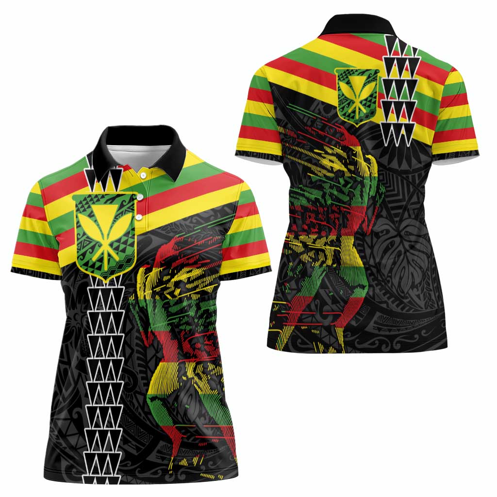 Kanaka Maoli Running Women Polo Shirt Kakau Pattern with Kanaka Maoli Flag Color