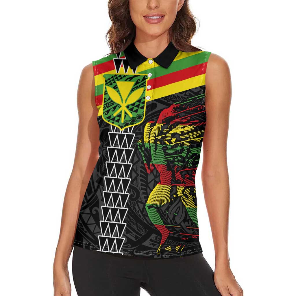 Kanaka Maoli Running Women Sleeveless Polo Shirt Kakau Pattern with Kanaka Maoli Flag Color