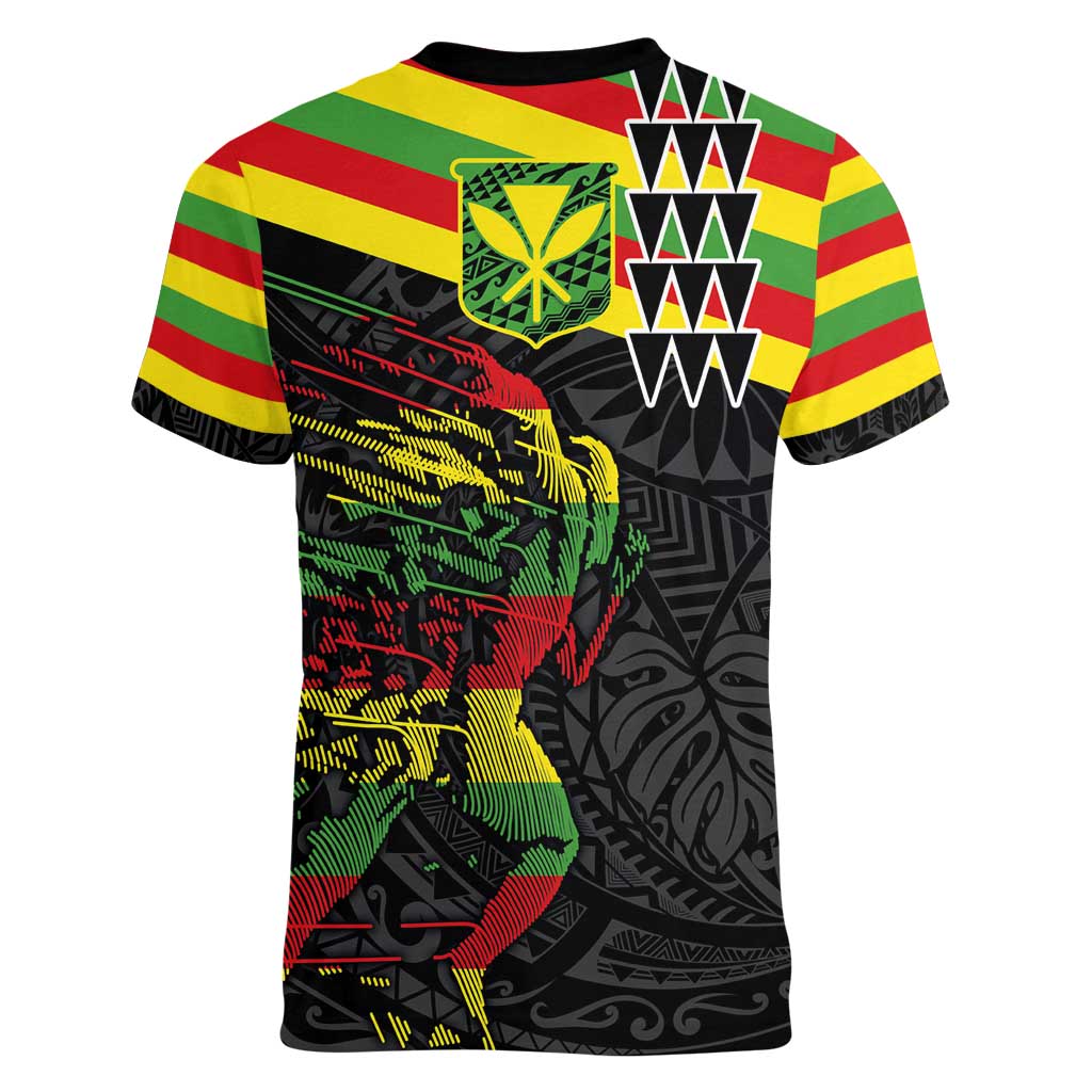 Kanaka Maoli Running Women V-Neck T-Shirt Kakau Pattern with Kanaka Maoli Flag Color