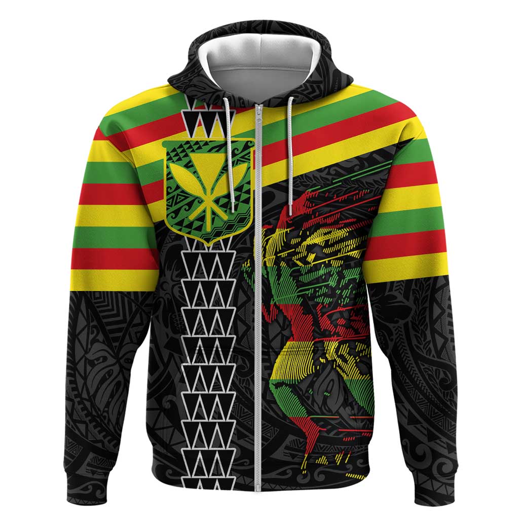 Kanaka Maoli Running Zip Hoodie Kakau Pattern with Kanaka Maoli Flag Color