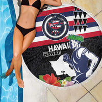 Honolulu Running Race Beach Blanket Hawaii Marathon Kakau Art with Hibiscus and National Flag Style