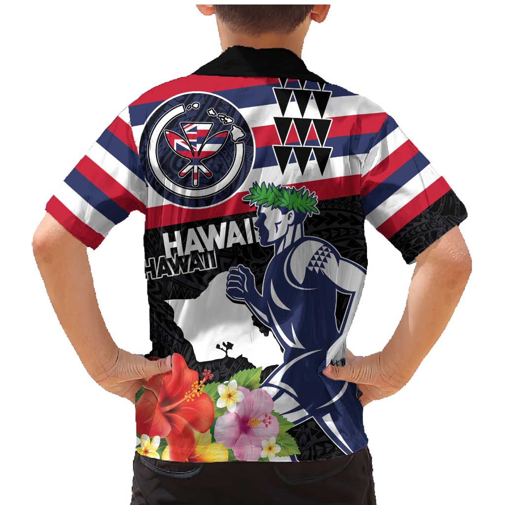 Honolulu Running Race Family Matching Mermaid Dress and Hawaiian Shirt Hawaii Marathon Kakau Art with Hibiscus and National Flag Style
