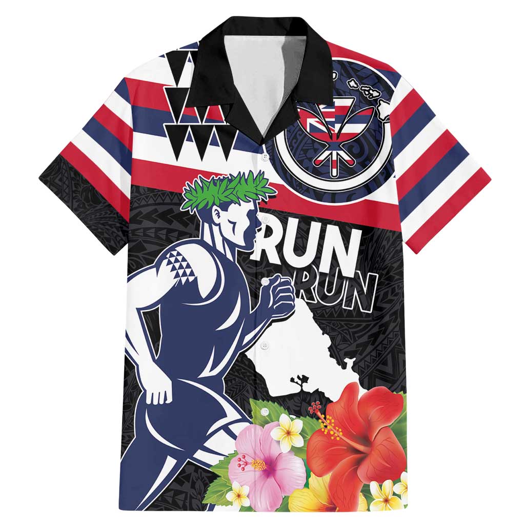Honolulu Running Race Family Matching Mermaid Dress and Hawaiian Shirt Hawaii Marathon Kakau Art with Hibiscus and National Flag Style